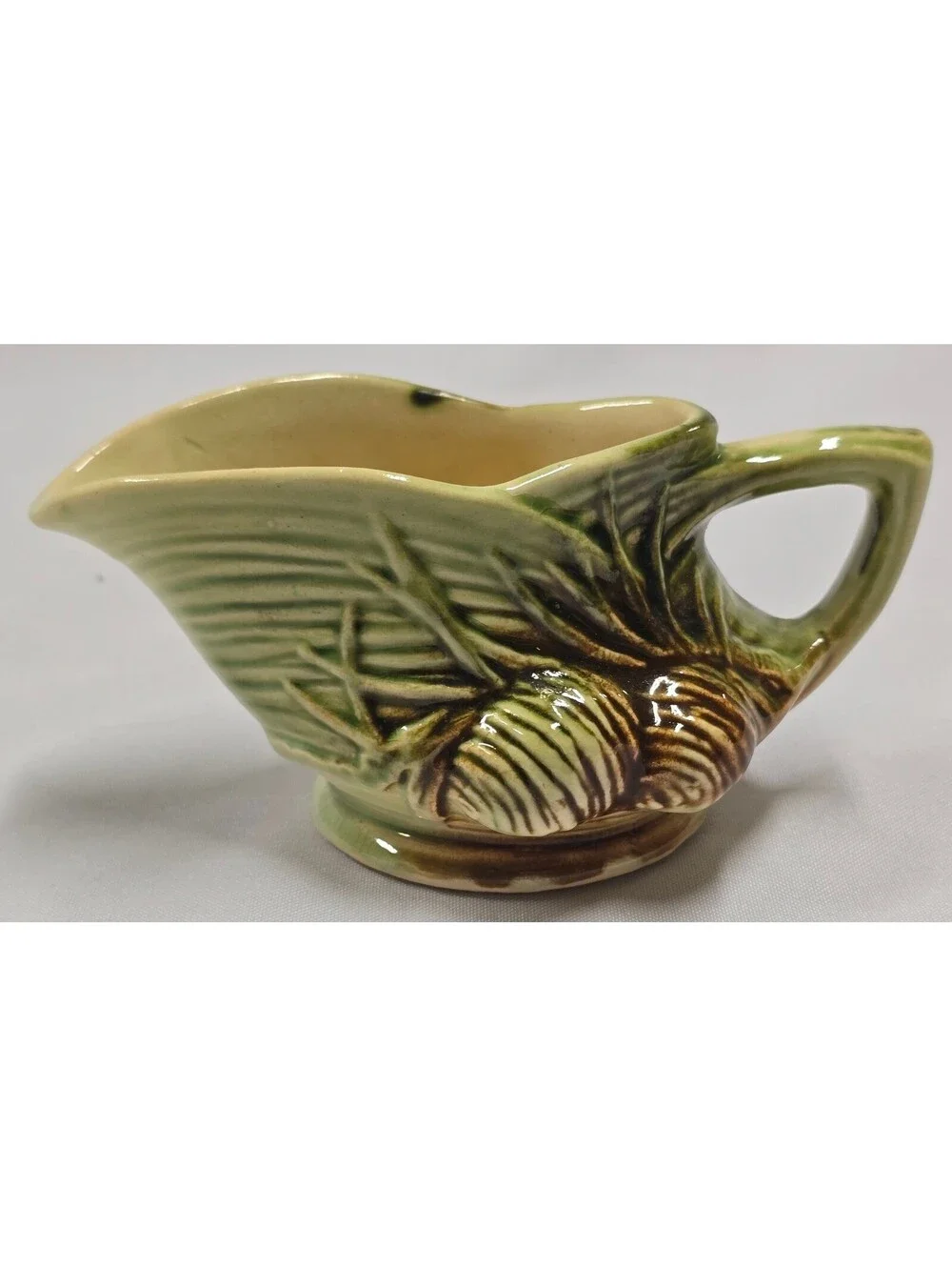 McCoy Pottery Pine Cone Tea Set: Teapot, Creamer, and Sugar Bowl Ex, Condition